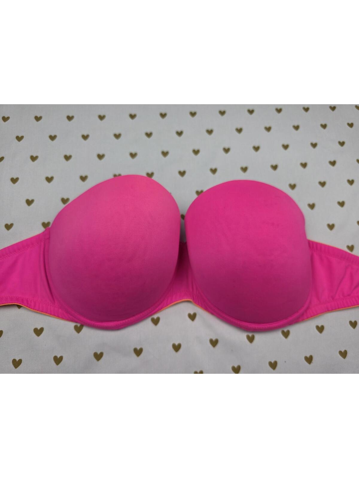 Victorias Secret Neon Strapless Pink Push Up Bra 36d